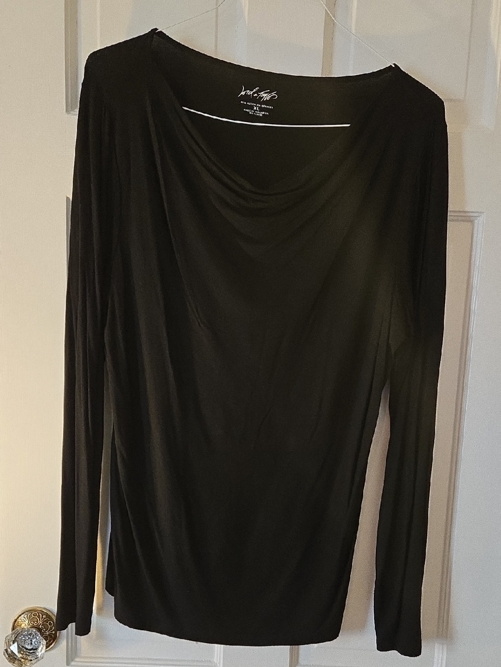 Lord & Taylor Black Draped-Neck Long Sleeve Top